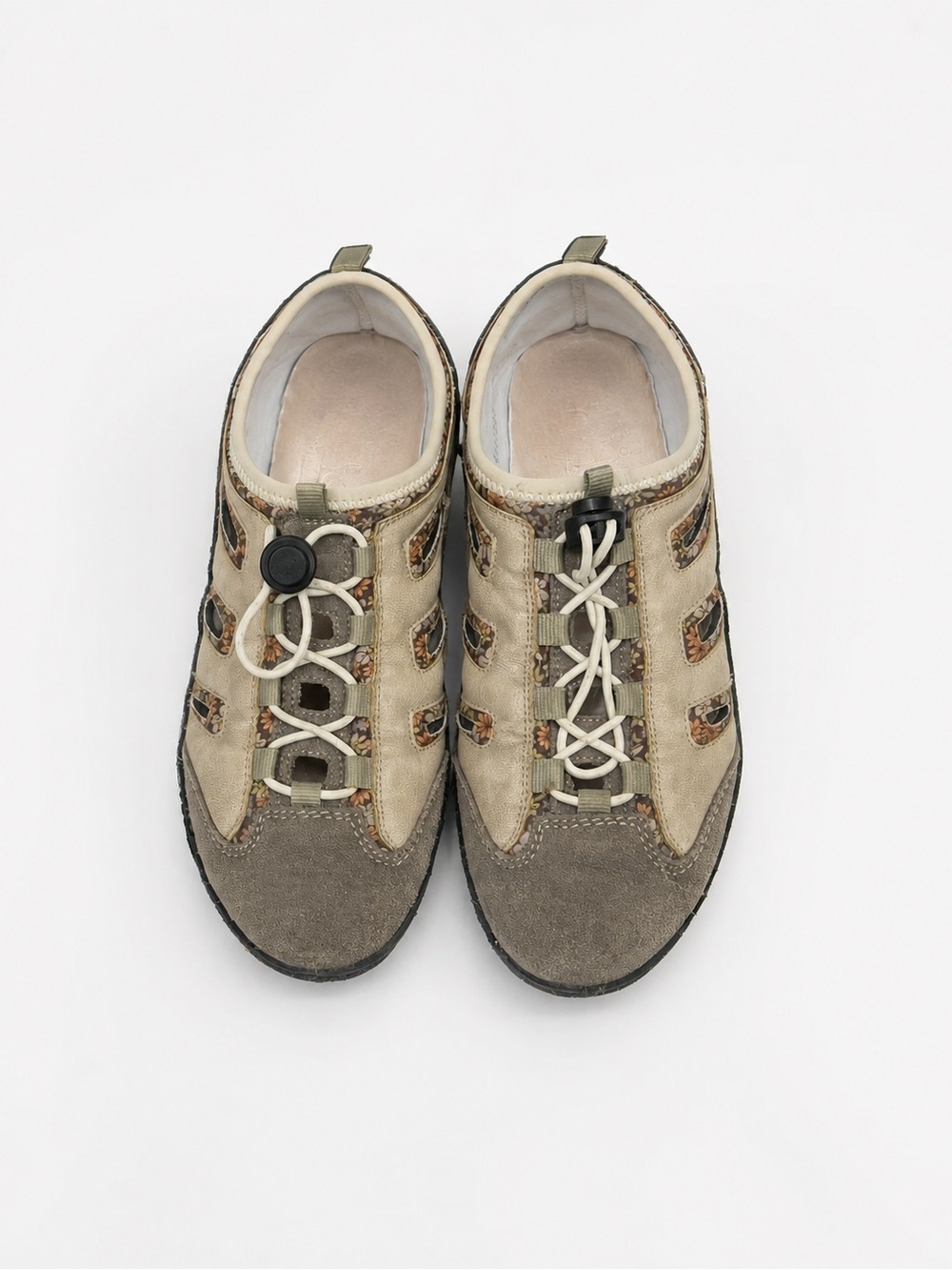 Rieker Beige and Tan Casual Women's Sneakers with Toggle Lacing